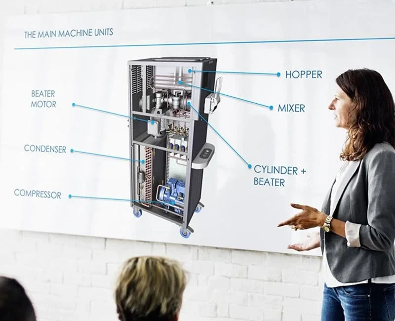Trainer walking a team through the parts of a soft-serve machine